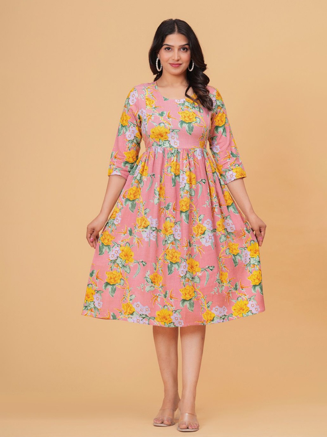 

TANISHA Floral Print Maternity A-Line Dress, Peach