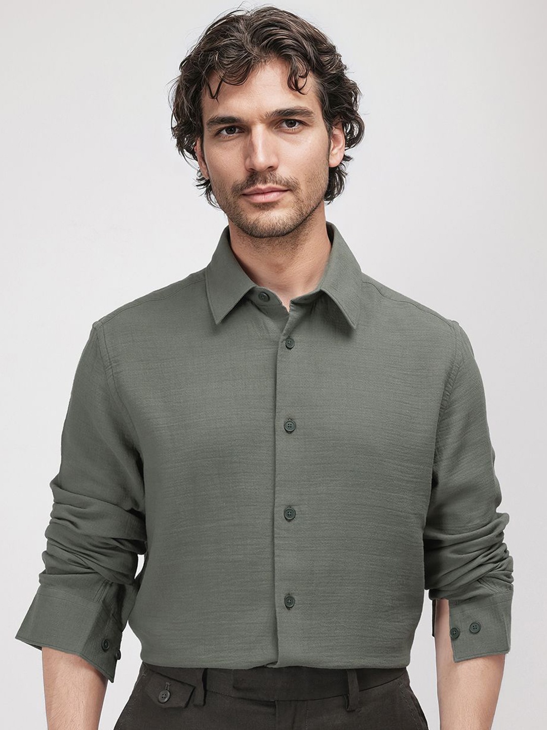 

RARE RABBIT Men Comfort Opaque Casual Shirt, Olive