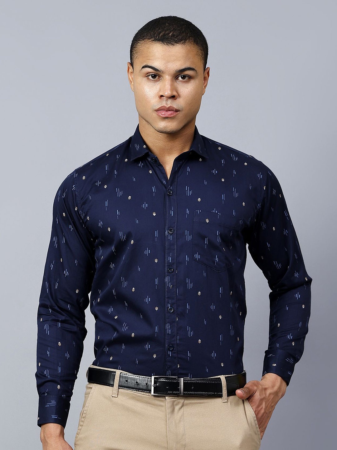 

CODE OF HONOUR Men Comfort Opaque Printed Casual Shirt, Navy blue