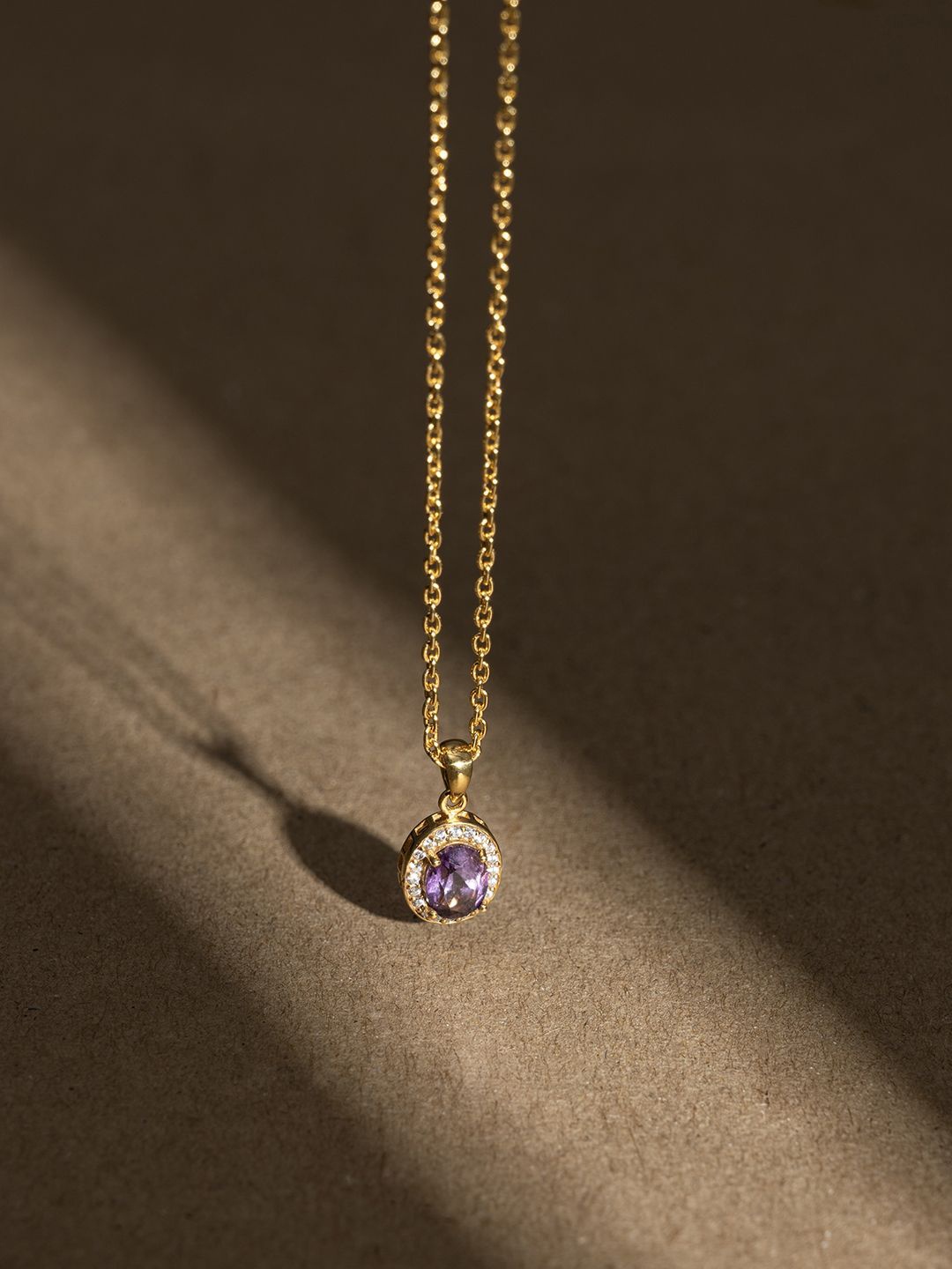 

Stone Story By Shruti 925 Sterling Silver Gold-Plated Stone Studded Pendant With Chain