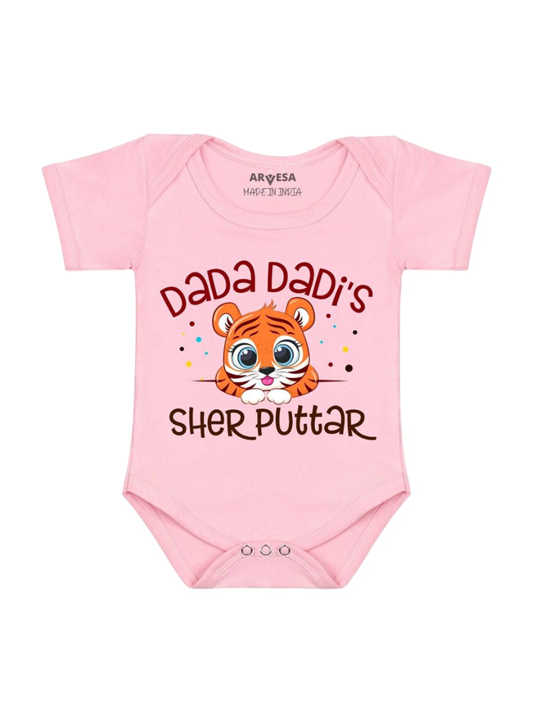 

Arvesa Kids Dada Dadi Sher Puttar Printed Romper, Pink