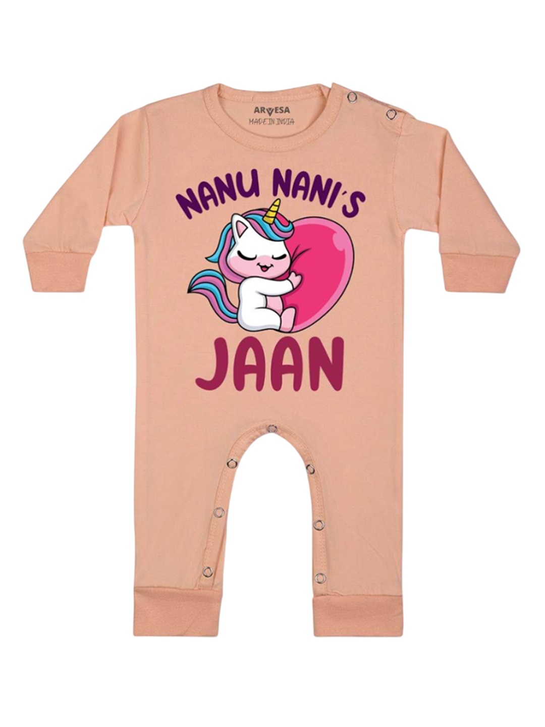 

Arvesa Kids Graphic Printed Baby Romper, Peach