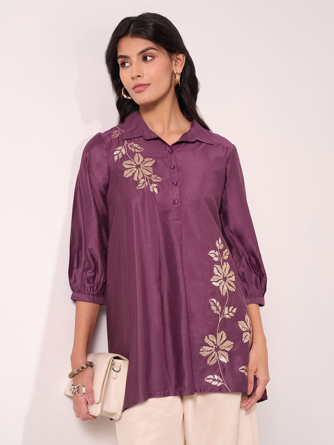 

RANGMANCH BY PANTALOONS Shirt Collar Tunic, Purple