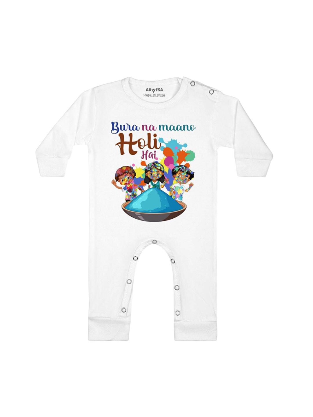 

Arvesa Infants Kids Holi Printed Rompers, White
