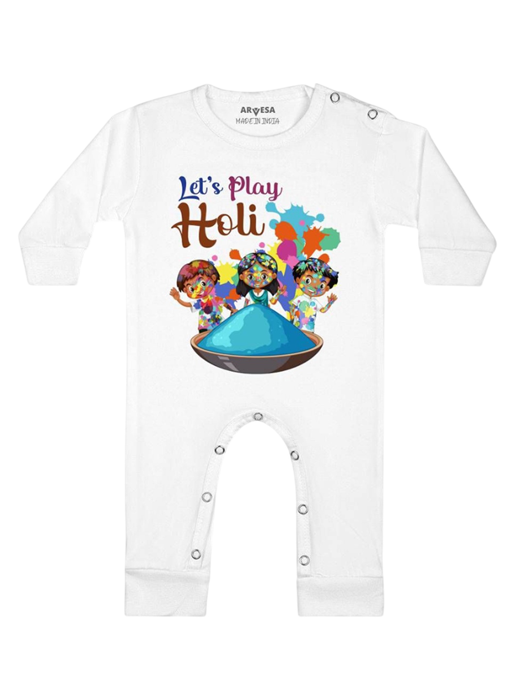 

Arvesa Kids Let's Play Holi Printed Rompers, White
