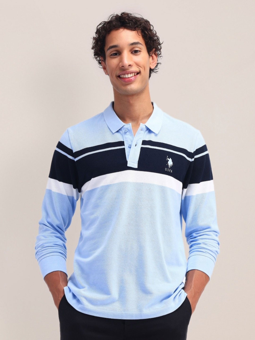 

U.S. Polo Assn. Men Colourblocked Polo Collar Cotton T-shirt, Navy blue