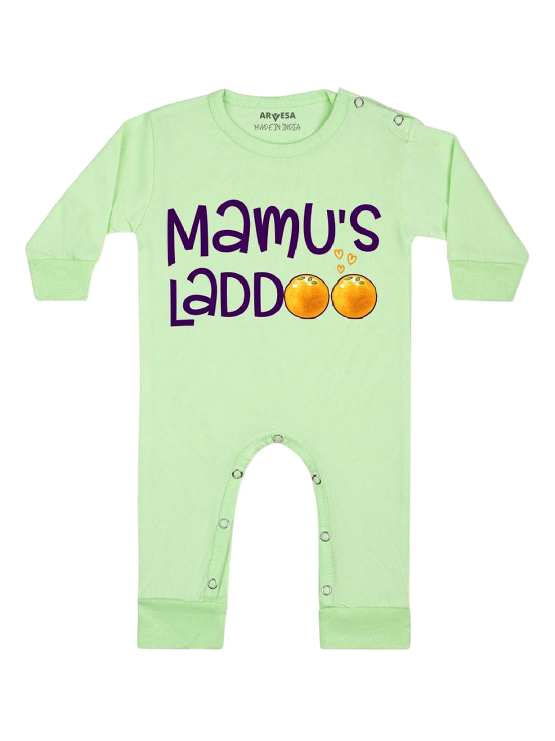 

Arvesa Kids Mamu Laddoo Printed Baby Romper, Green