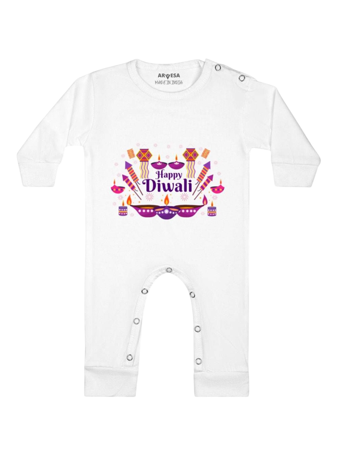 

Arvesa First Diwali Printed Baby Romper, White