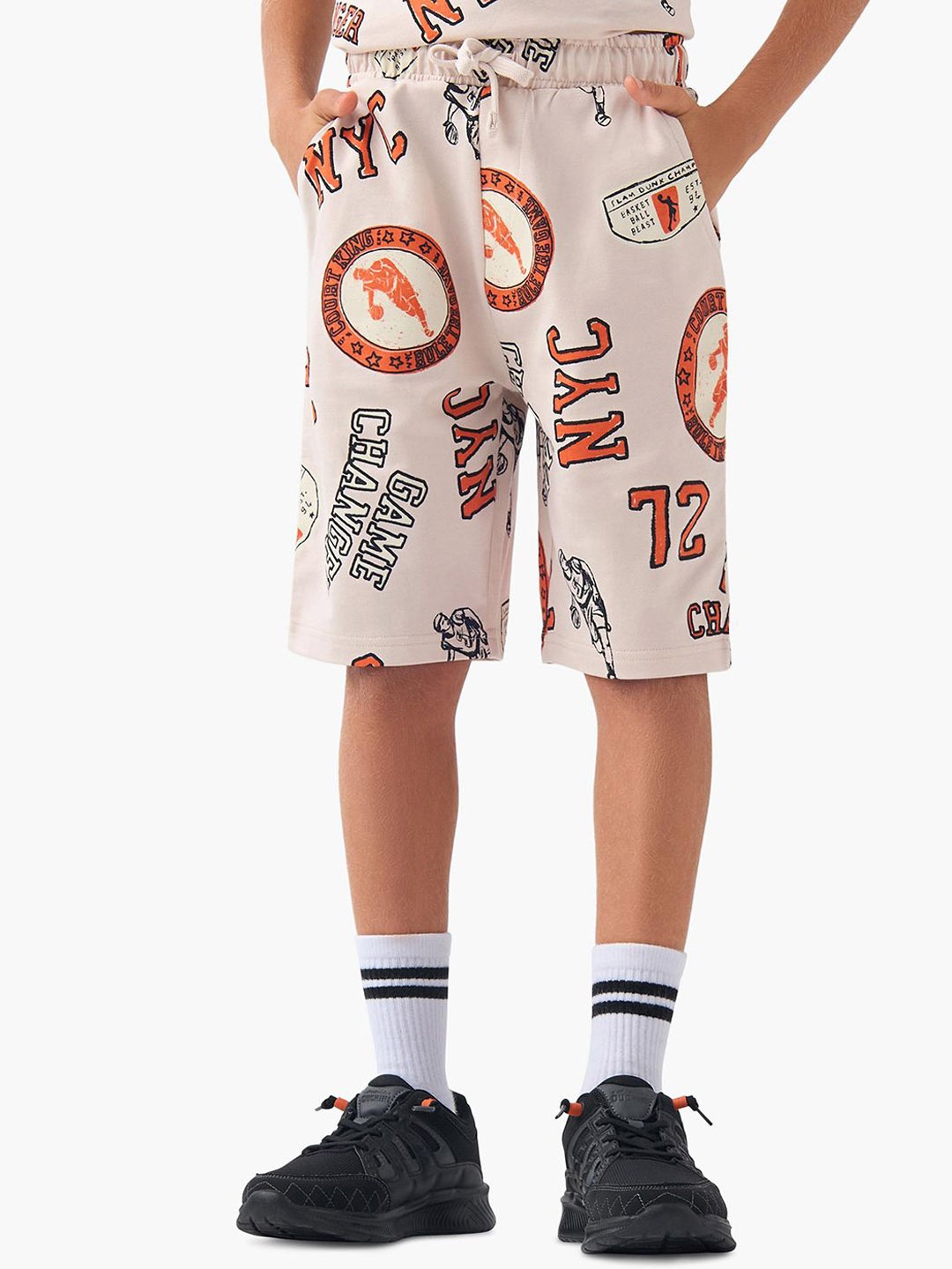

Juniors by Babyshop Boys Printed Regular Fit Cotton Sports Shorts, Off white