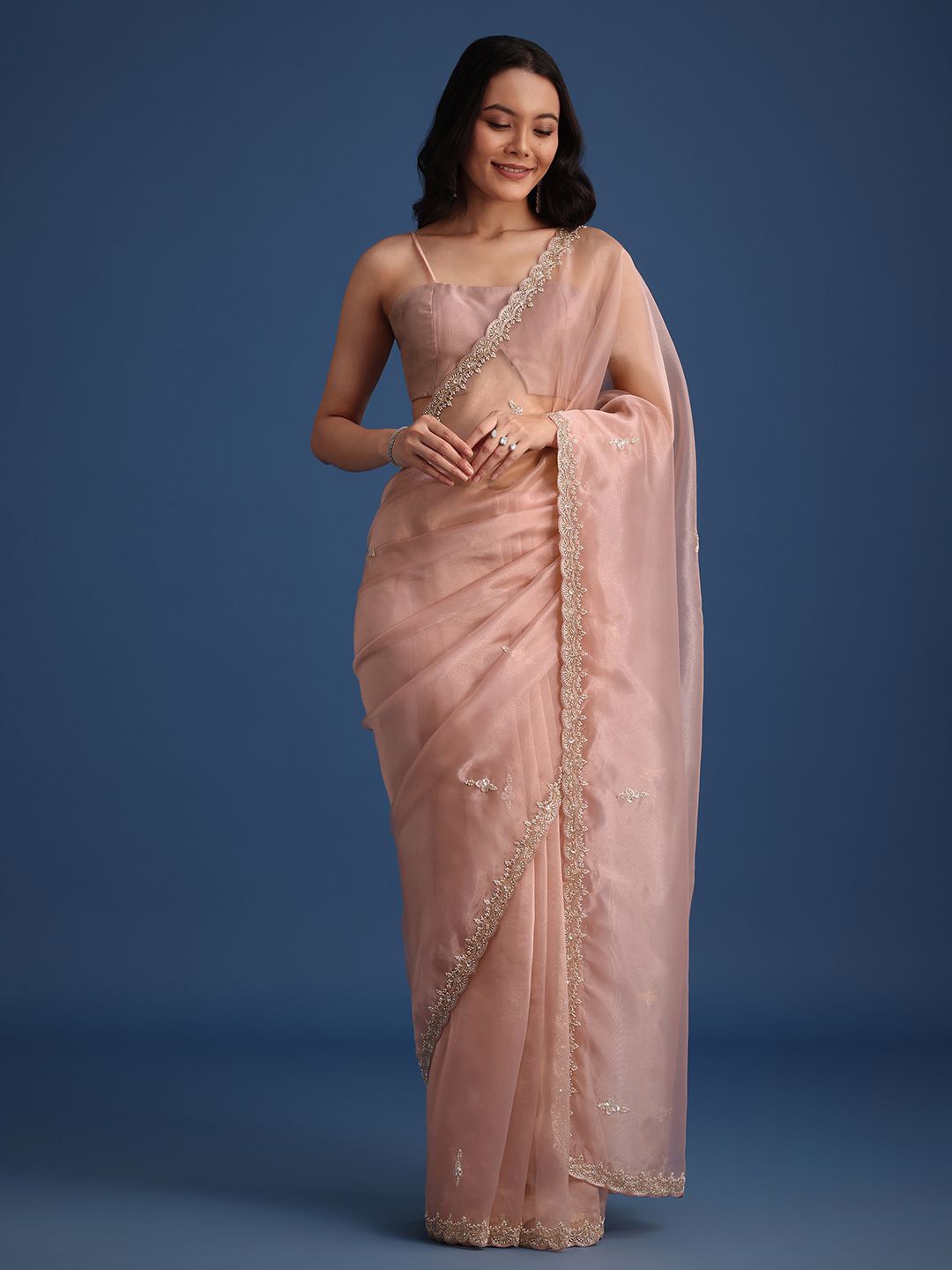 

KALKI Fashion Floral Embroidered Tissue Saree, Peach