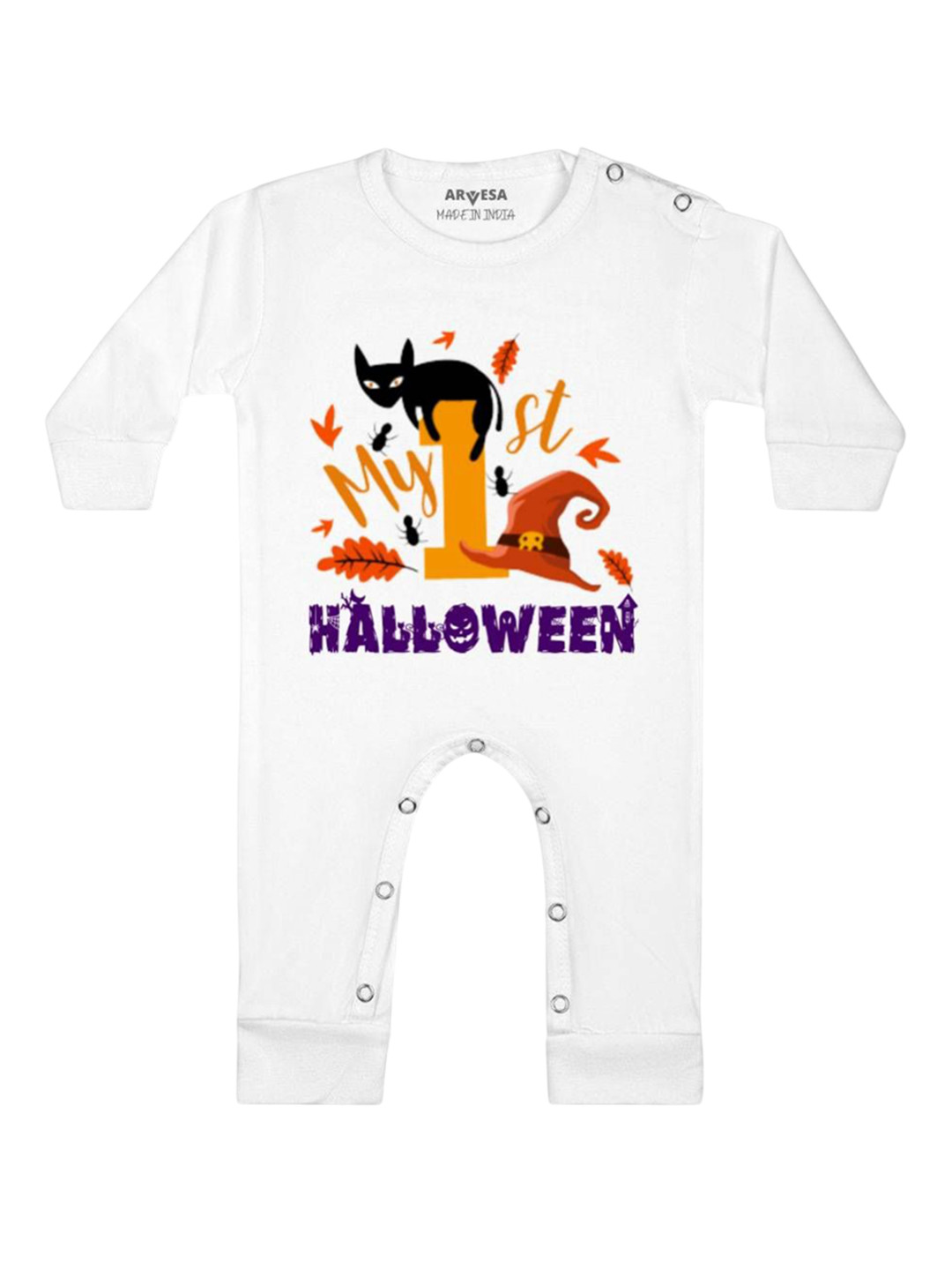 

Arvesa First Halloween Printed Baby Romper, White