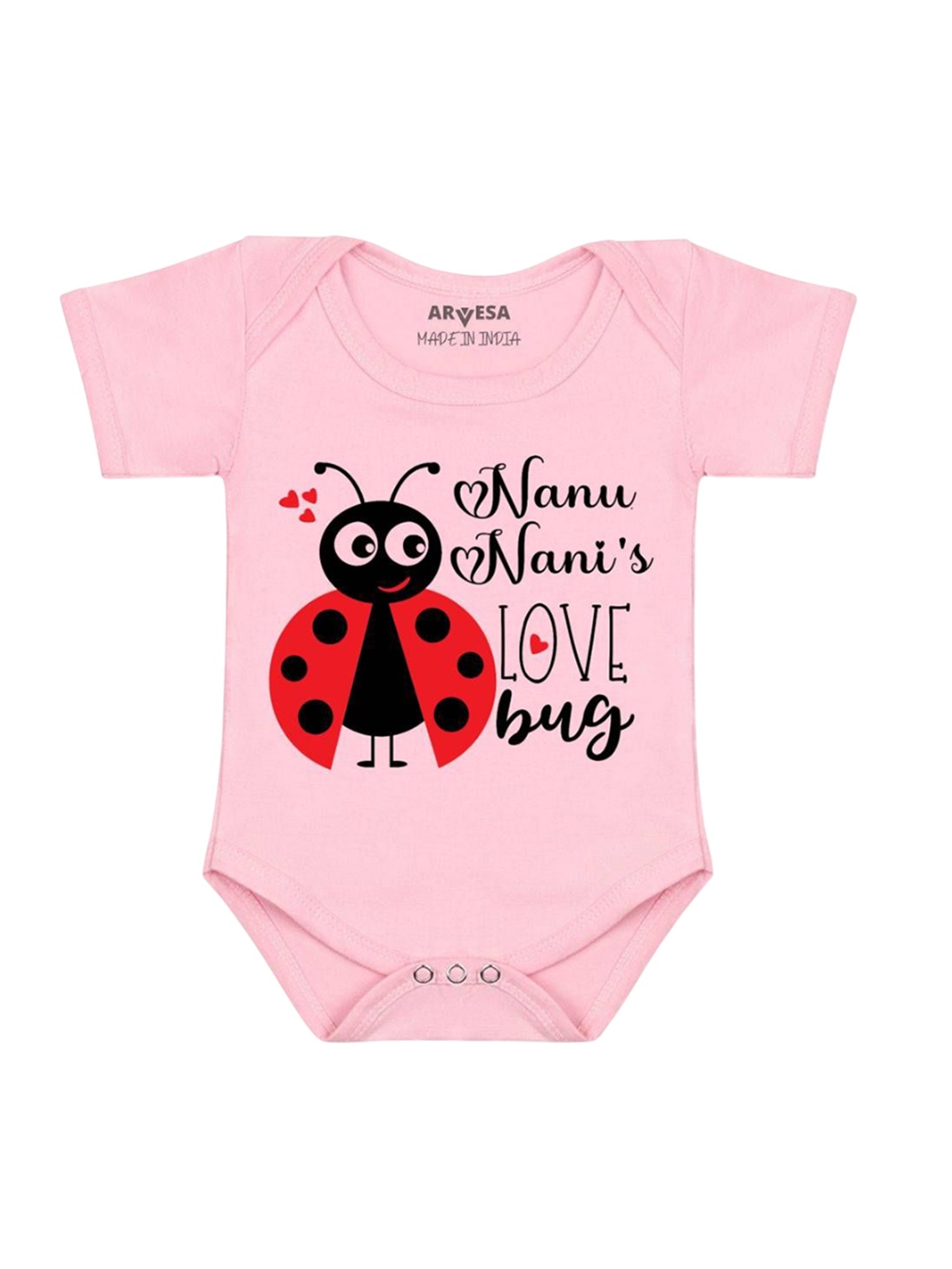 

Arvesa Infants Kids Nanu Nani Love Bug Printed Cotton Romper, Pink