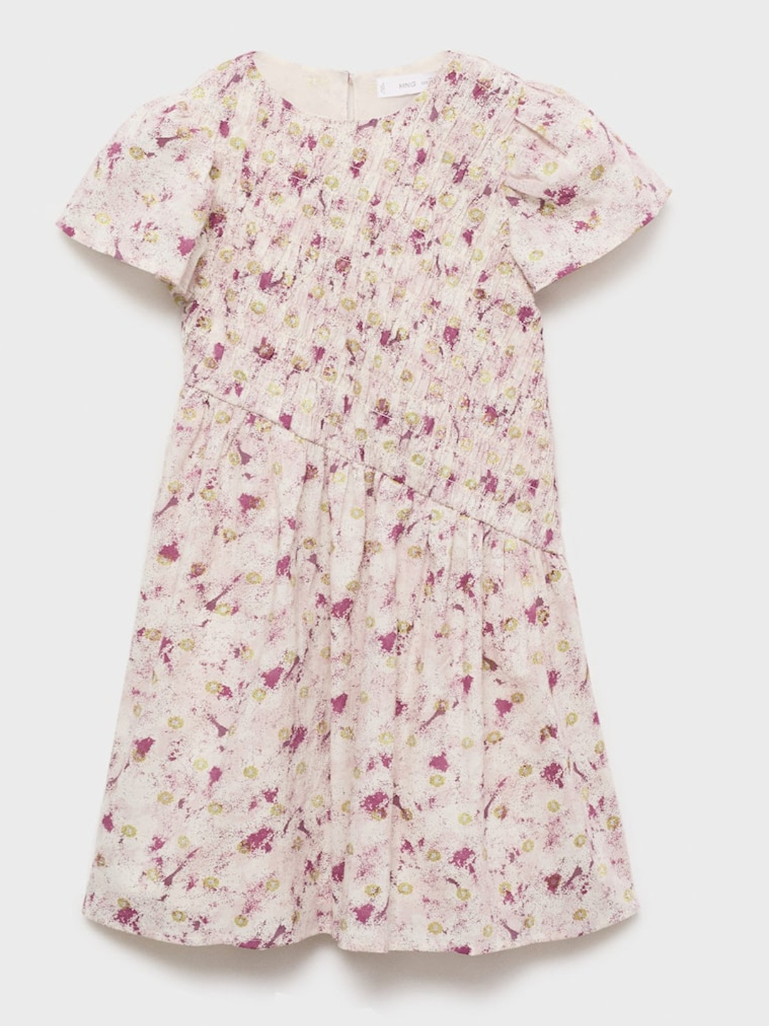 

Mango Kids Girls Floral Print Puff Sleeves A-Line Dress, Beige