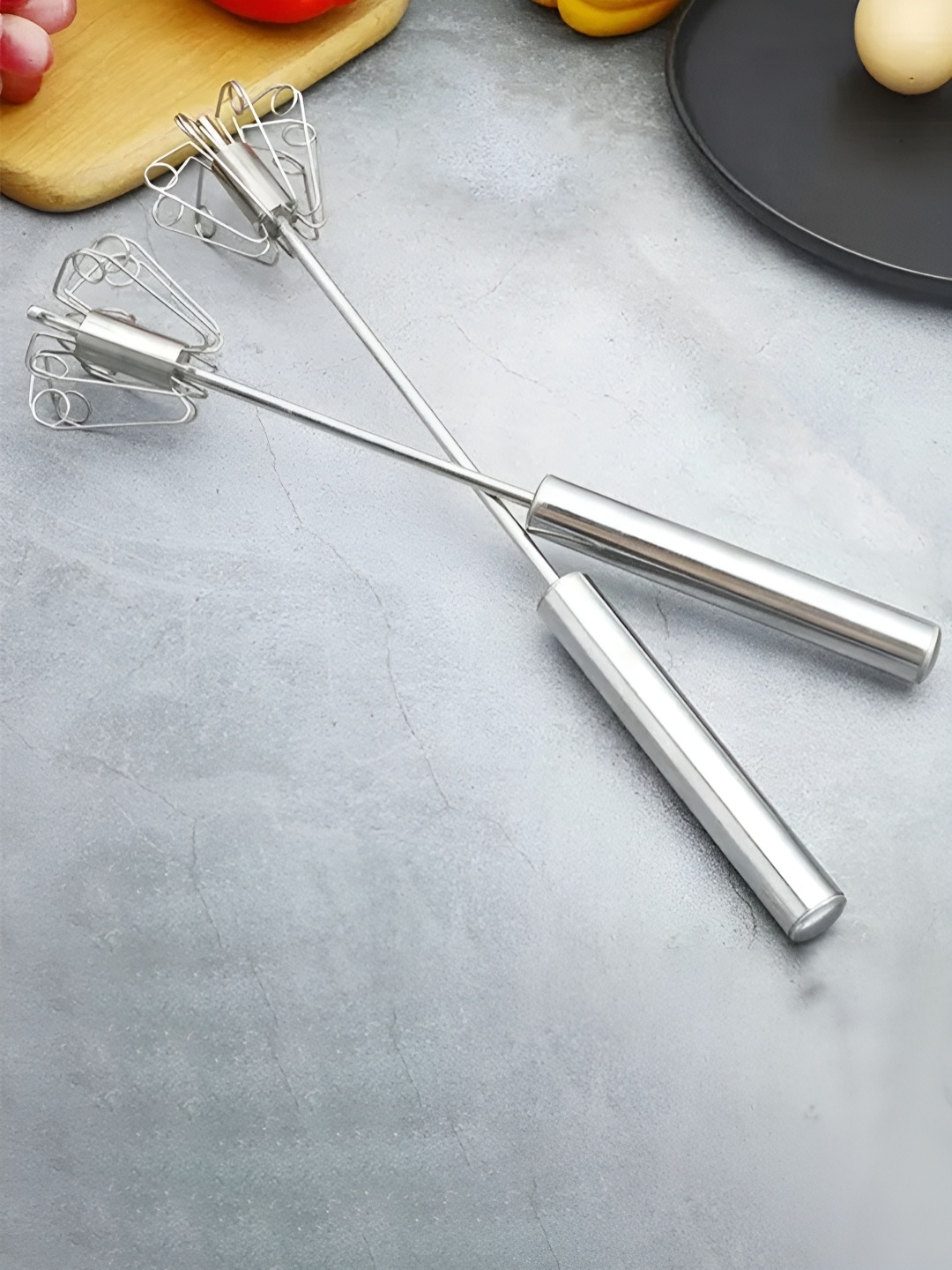 

Kuber Industries Silver-Toned 2 Pieces Steel Wire Churner for Blending-Whisking & Beating