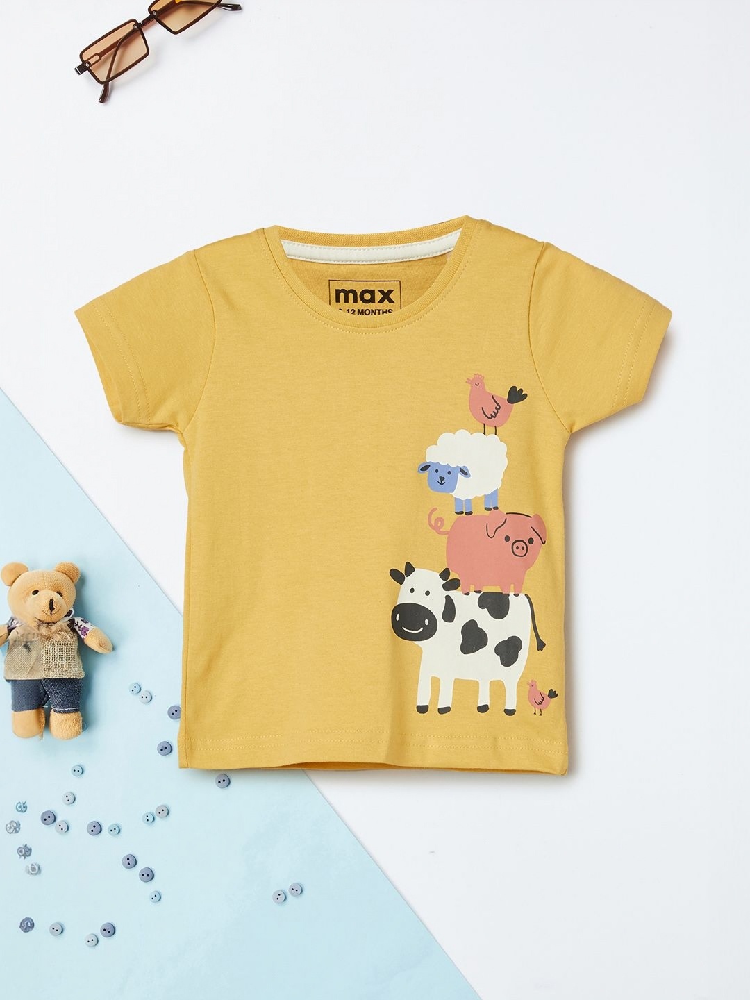 

max Boys Printed Applique T-shirt, Yellow