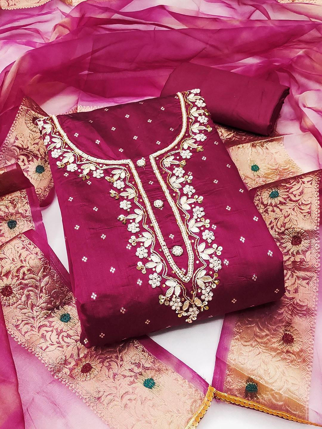 

SAINOOR Semi-Stitched Dress Material, Magenta