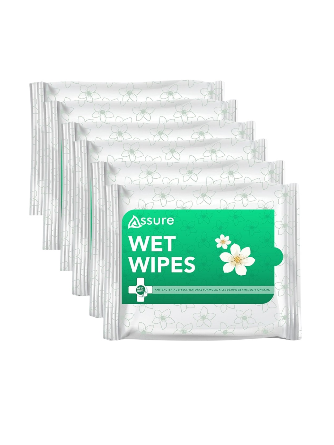 

Assure Set Of 6 Fresh Active Wet Wipes With Aloevera For Hydration - 30 Pcs Each, White