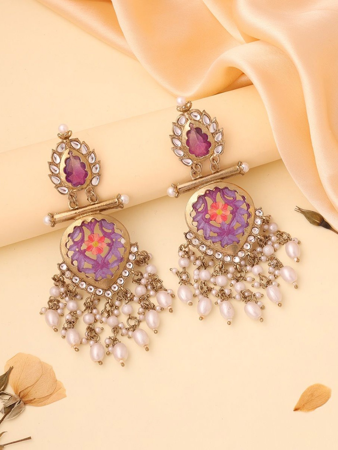 

Anouk Gold-Plated Artificial Stones And Beads Beaded Teardrop Shaped Drop Earrings