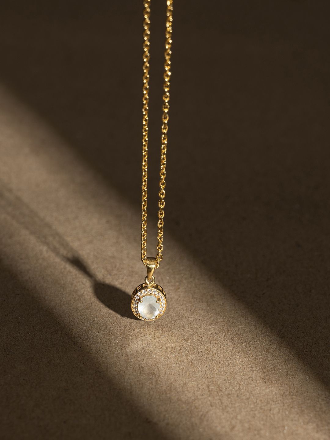 

Stone Story By Shruti 925 Sterling Silver Gold-Plated Stone Studded Pendant With Chain