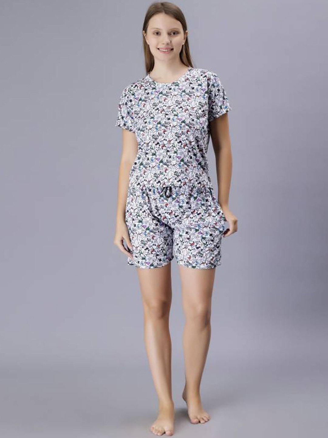 

Dreambe Women Printed Night suit, White