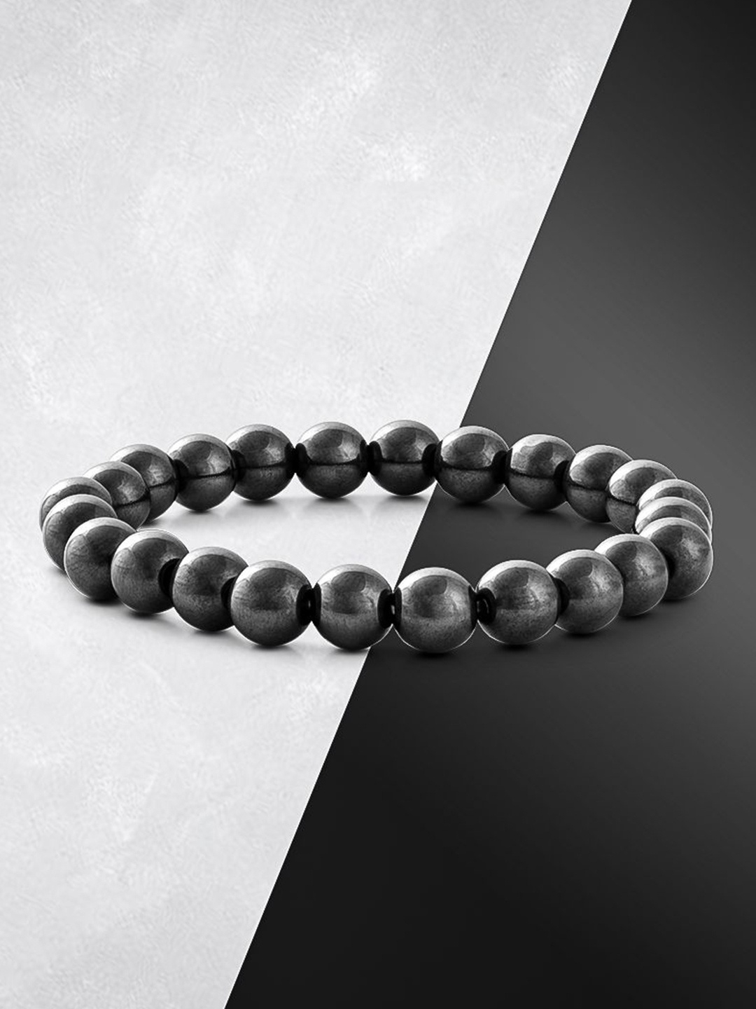 

BLACK MAMBA Unisex Hematite Natural Stone Stretchable Bracelet, Metallic