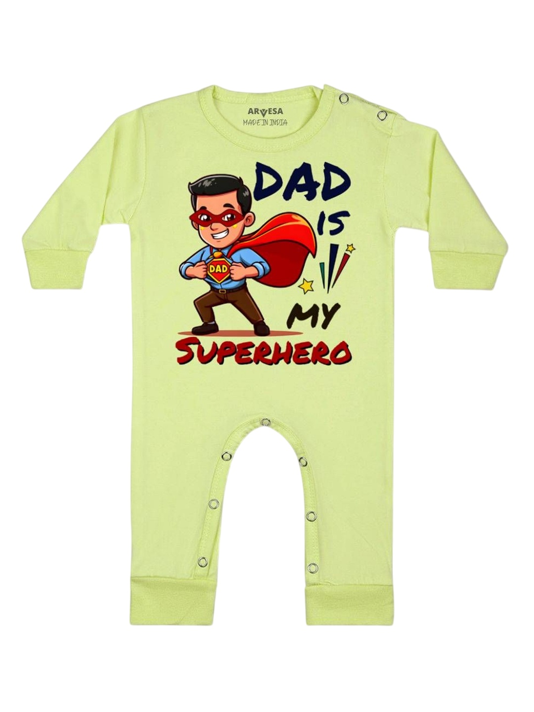 

Arvesa Kids Dad Is My Superhero Printed Baby Romper, Yellow