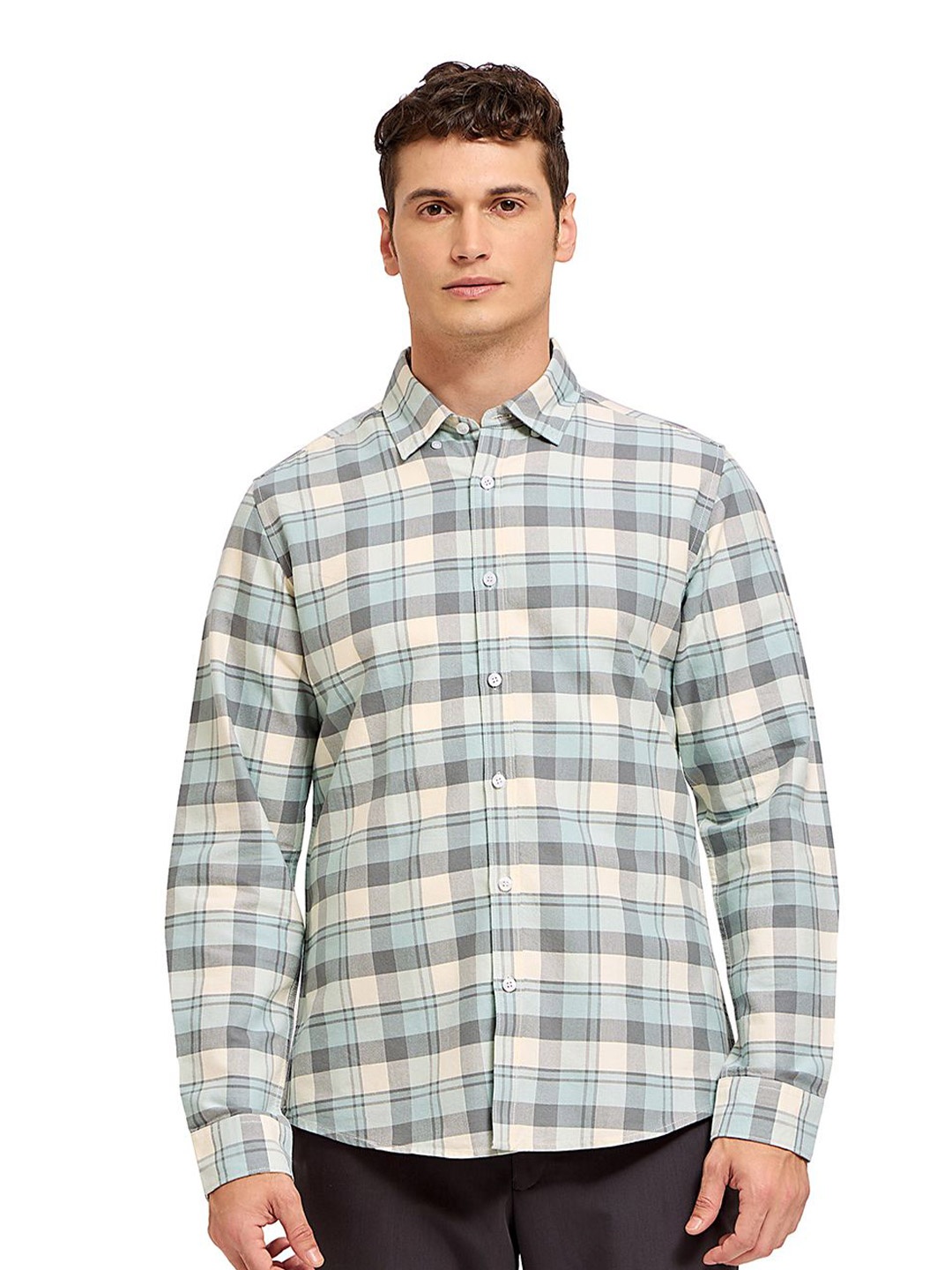 

Mast & Harbour Men Comfort Tartan Checks Opaque Checked Casual Shirt, Green