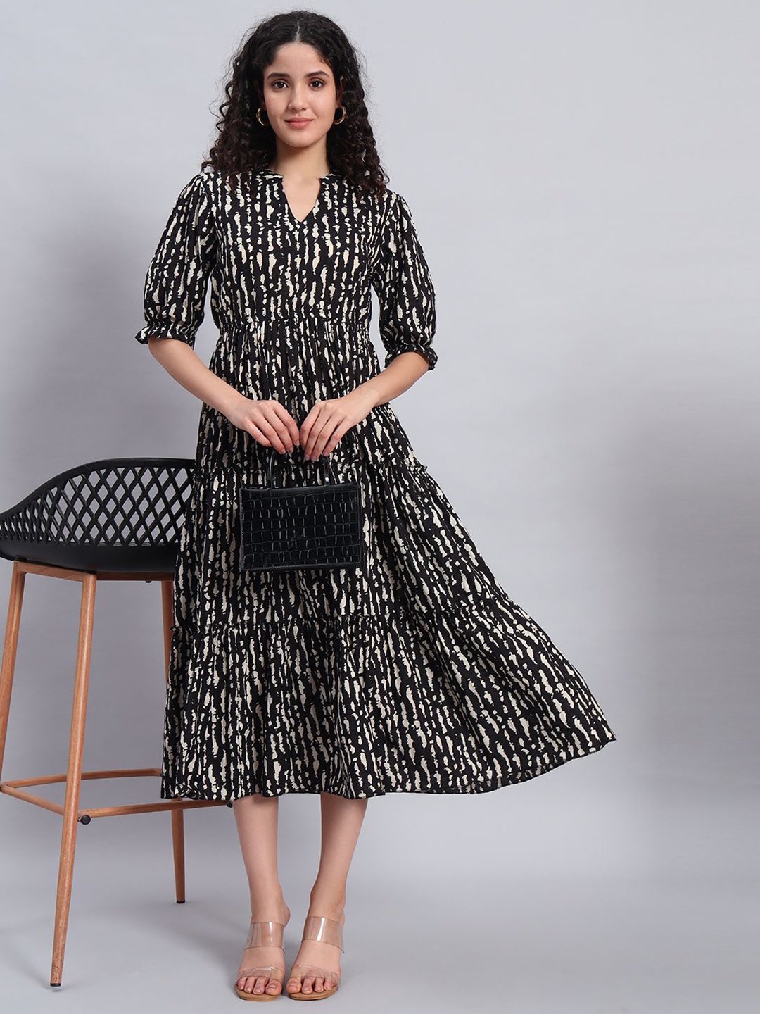 

PIDAVLIYA'S Print A-Line Midi Dress, Black