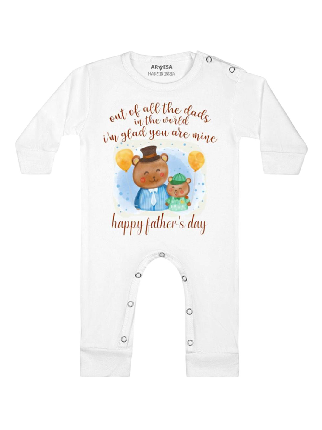 

Arvesa Happy Father Days Printed Baby Romper, White