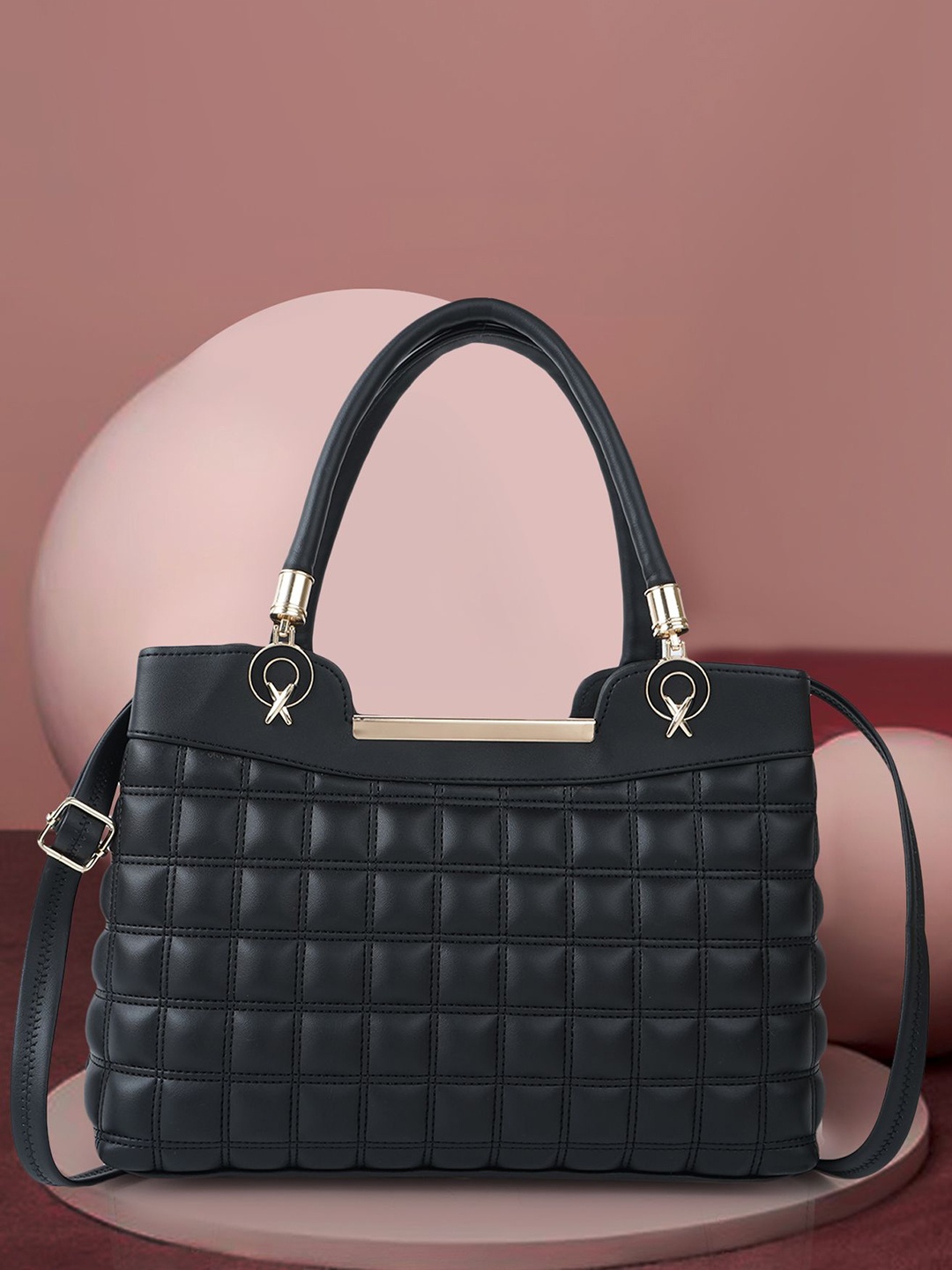 

SPOTIC Structured Satchel with Quilted, Black