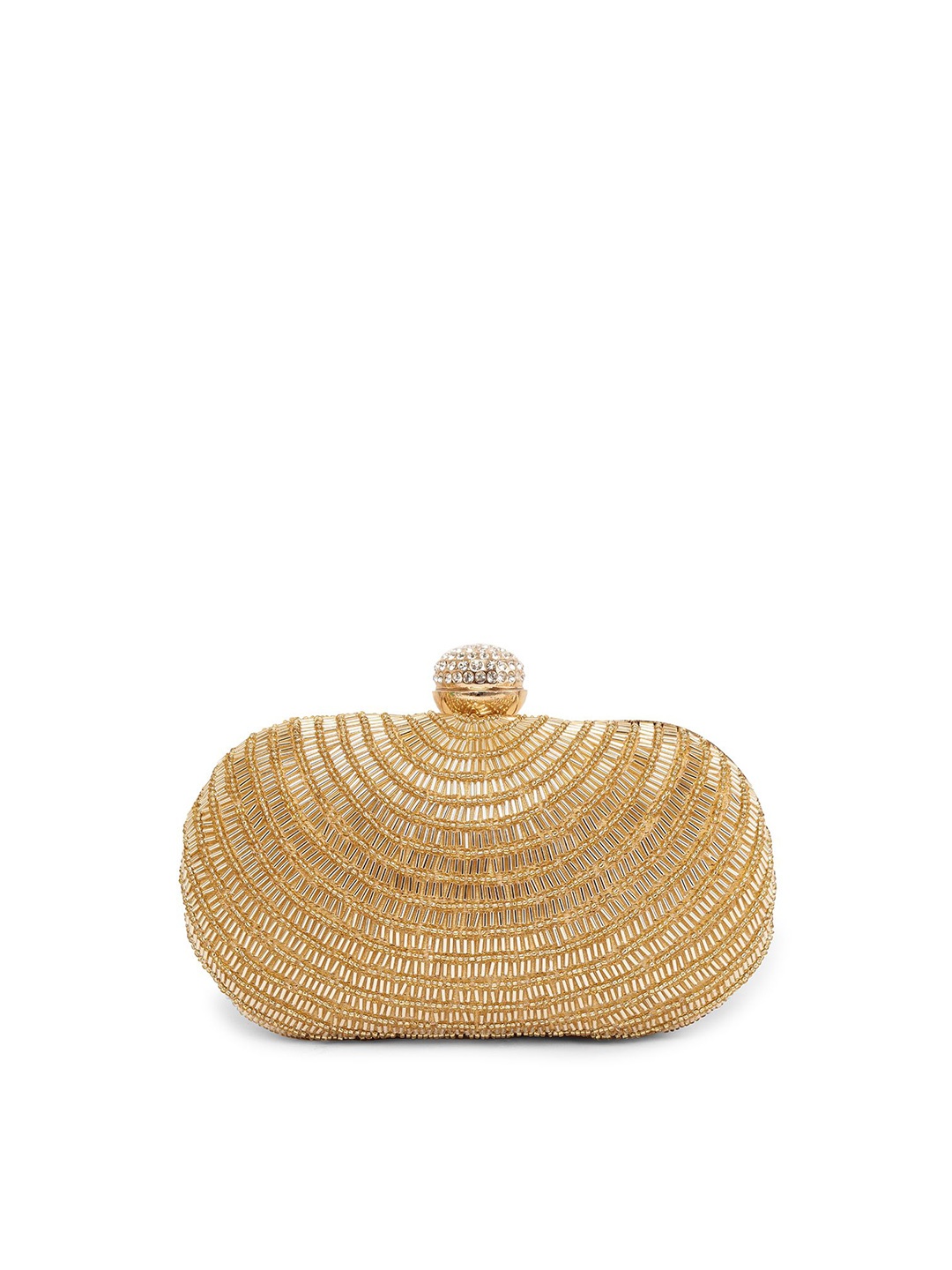 

VASTANS Embellished Box Clutch With Shoulder Strap, Gold