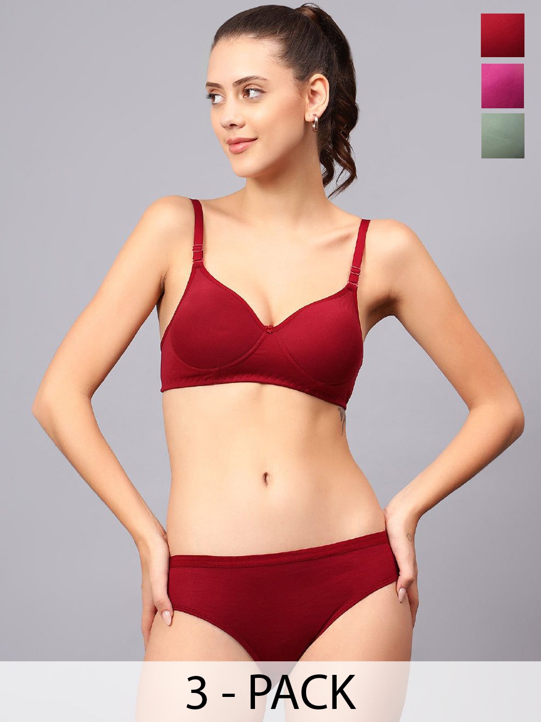 

Designer Bugs Pack Of 3 Cotton Non Padded Non Wired Lingerie Set NPLS-DP-O-M-30B, Purple