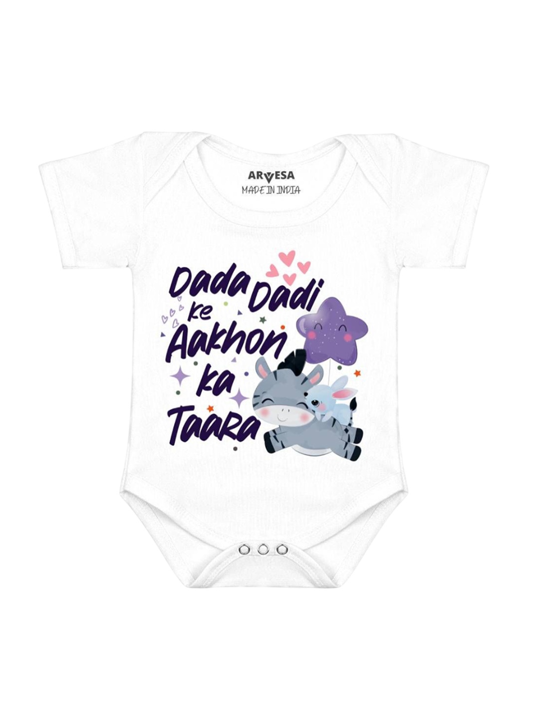 

Arvesa Kids Dada Dadi Ke Aankhon Ka Tara Printed Romper, White