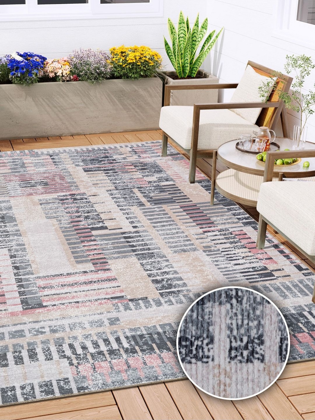 

Kaleen India Grey & Pink Geometric Printed Anti-Skid Carpet