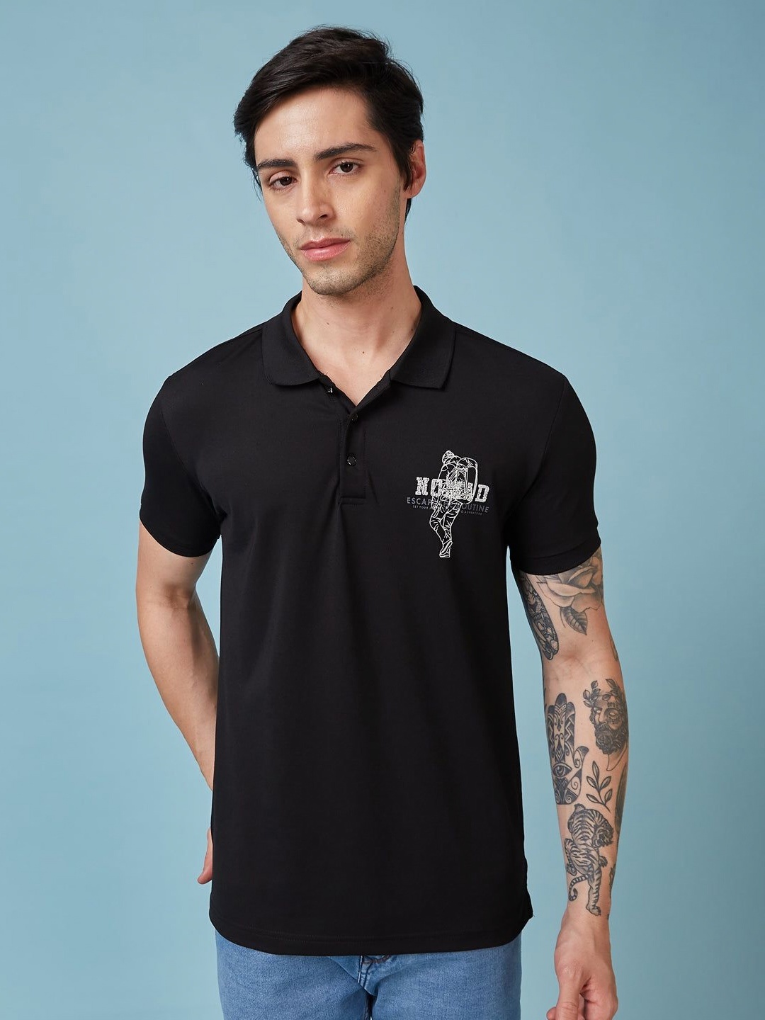 

Status Quo Men Graphic Printed Polo Collar Regular Fit T-shirt, Black