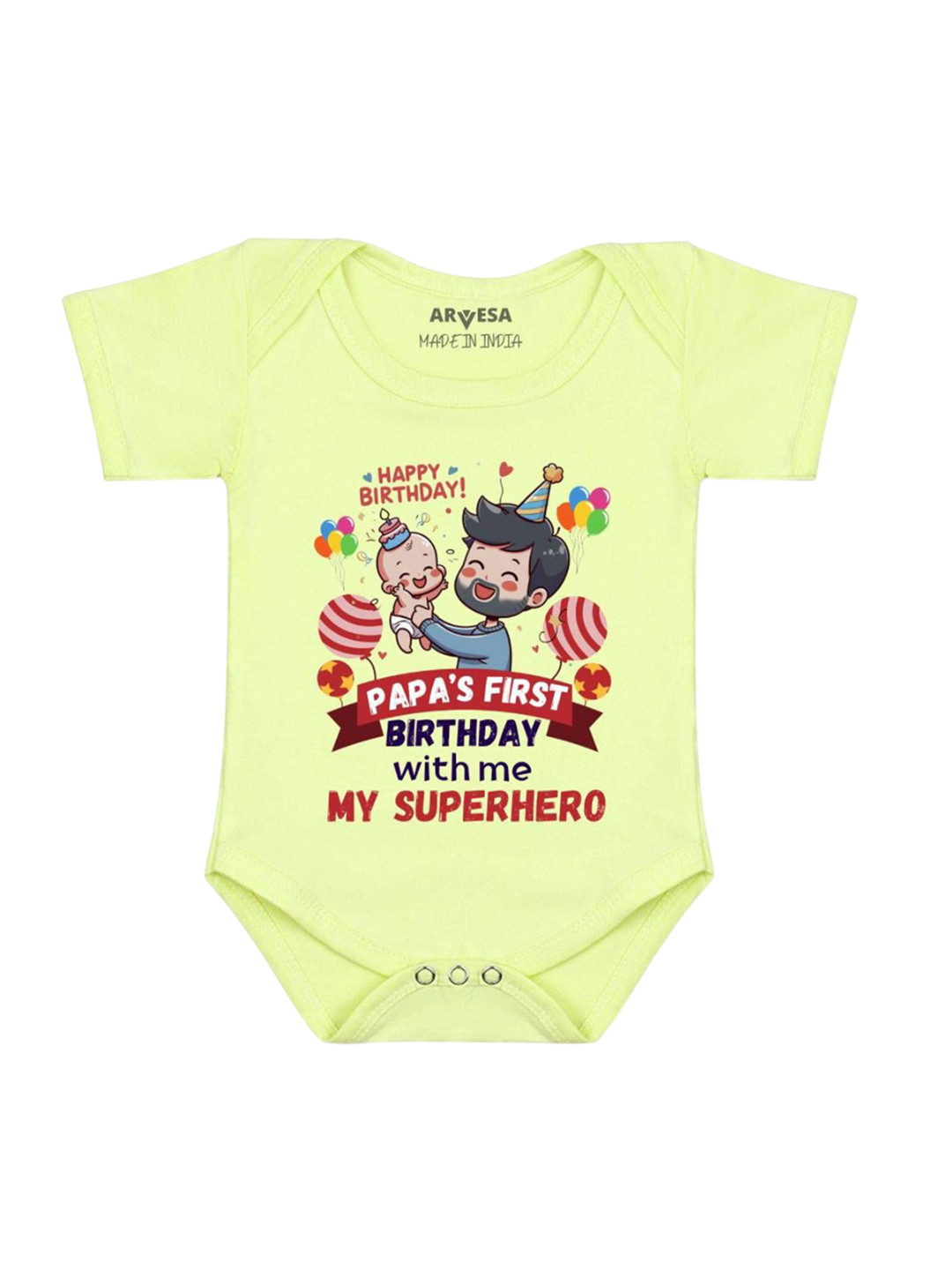 

Arvesa Kids Papa First Birthday With Me Printed Romper, Yellow