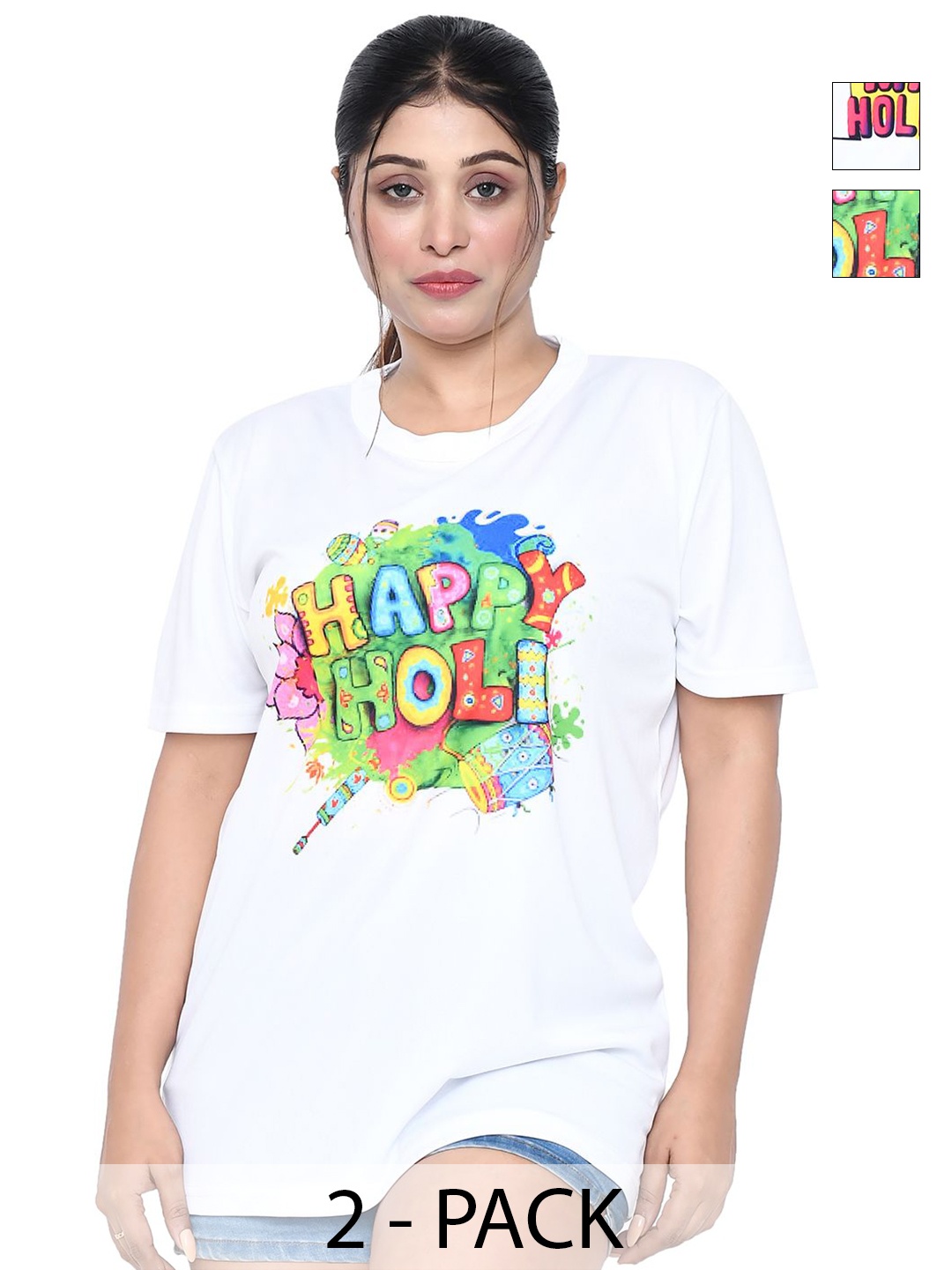 

RAPL Women 2 Printed Applique T-shirt, White
