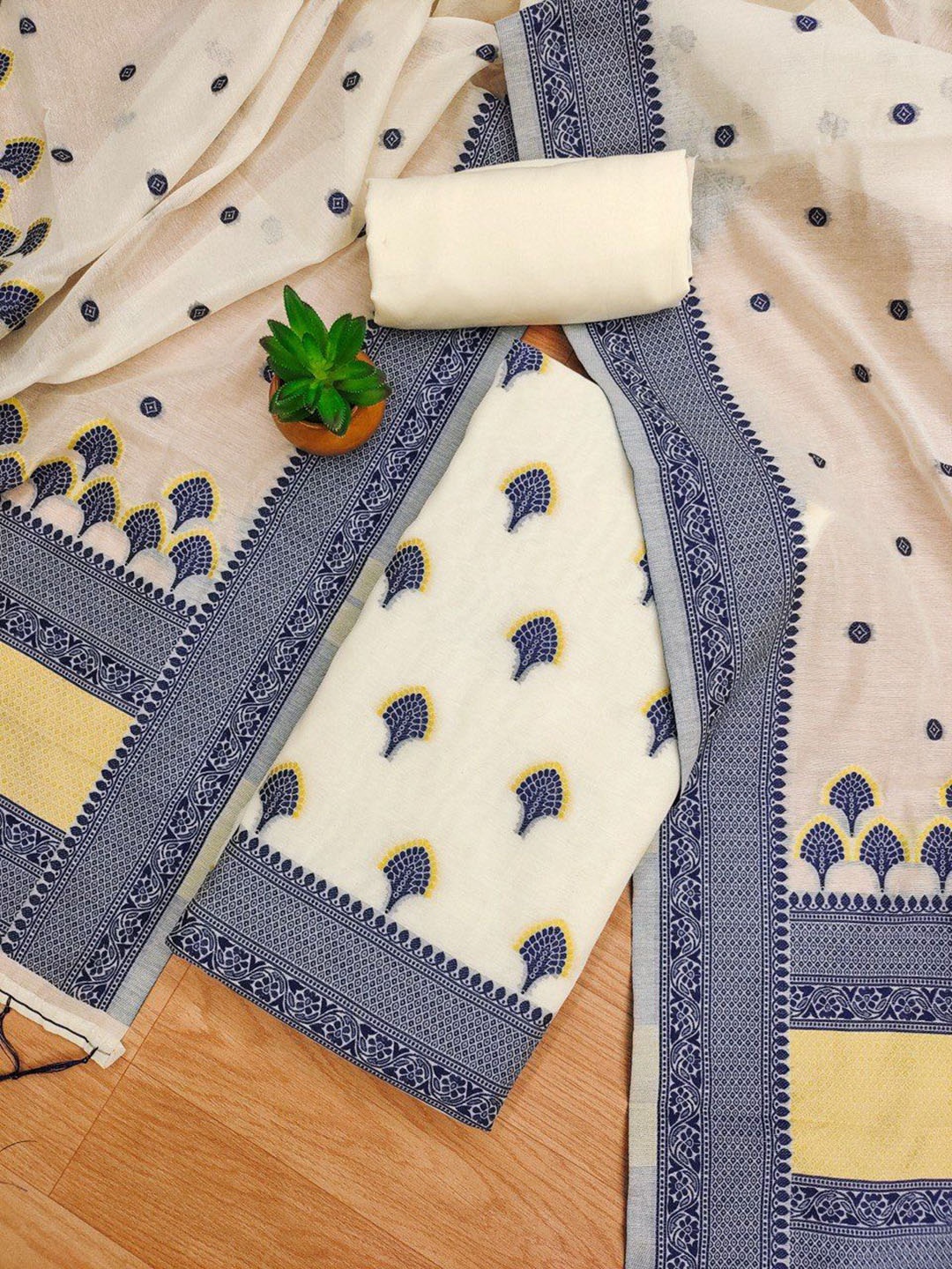 

Rangtulika Ethnic Motifs Woven Design Unstitched Dress Material, Blue