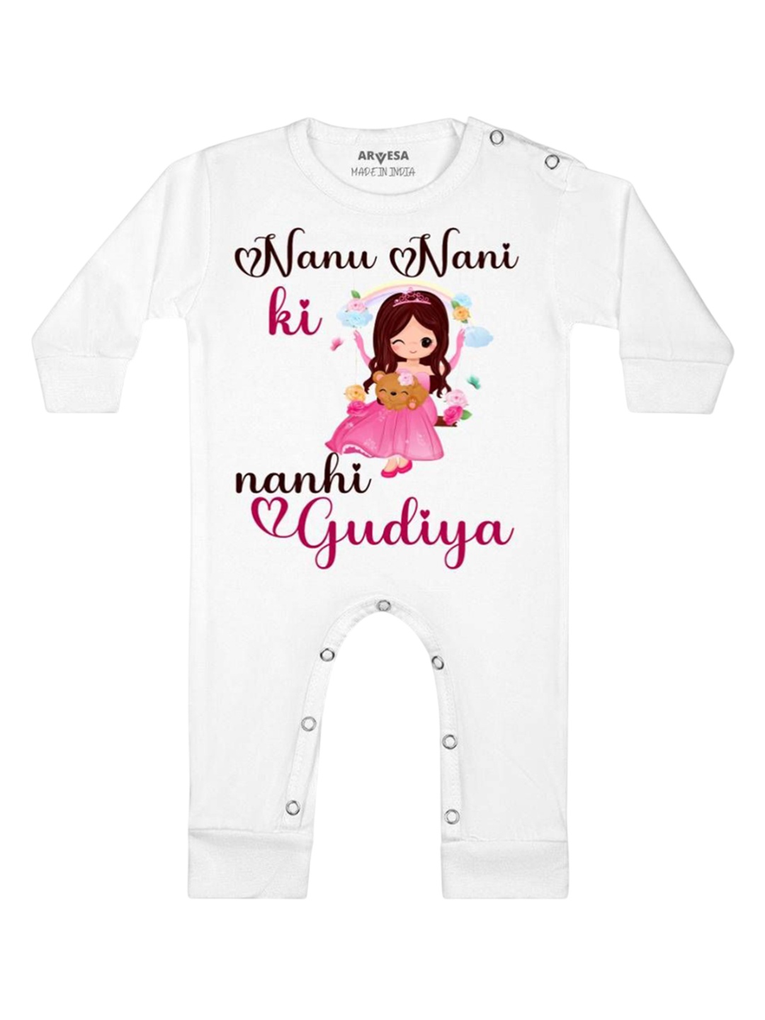

Arvesa Kids Nana Nani Ki Nani Gudiya Printed Baby Romper, White