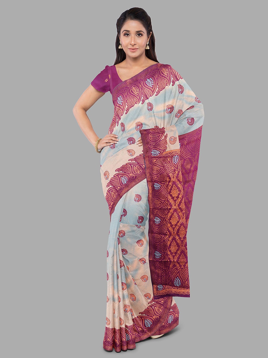 

The Chennai Silks Ethnic Motifs Zari Art Silk Fusion Ilkal Saree, Grey