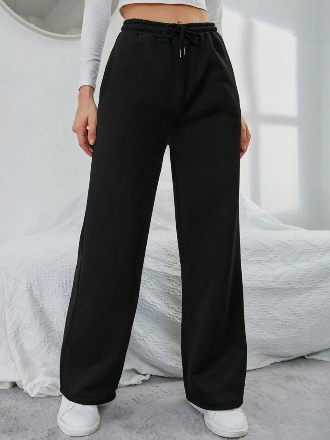 

FLYNOFF Women Bootcut Fit Easy Wash Track Pant, Black