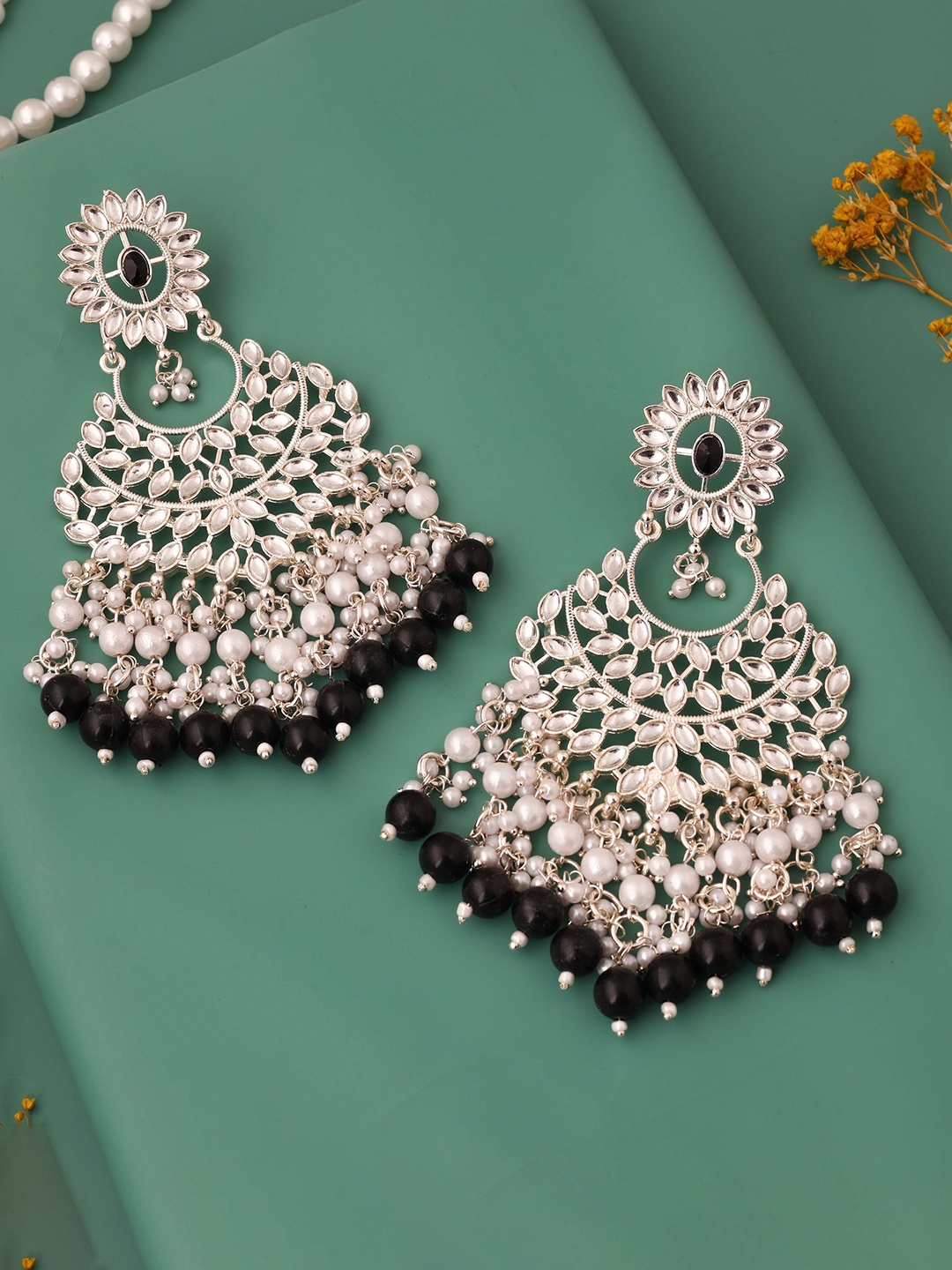 

Anouk Gold-Plated Artificial Stones And Beads Beaded Contemporary Shaped Drop Earrings