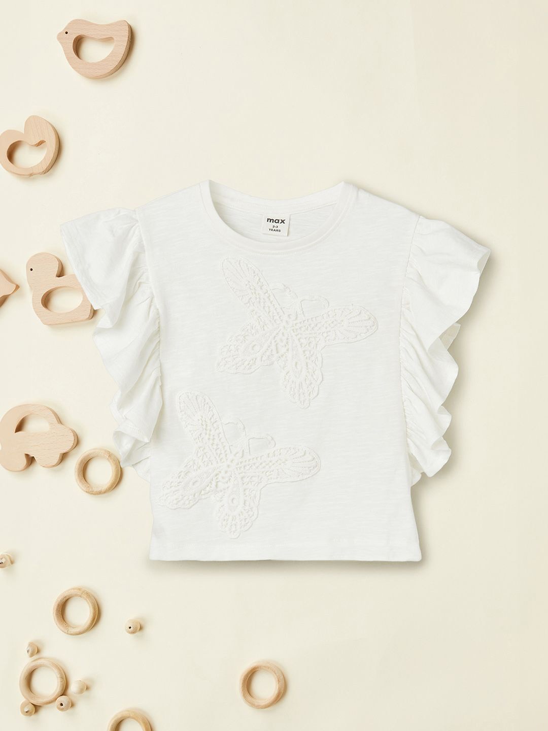

max Flutter Sleeve Cotton Top, Beige