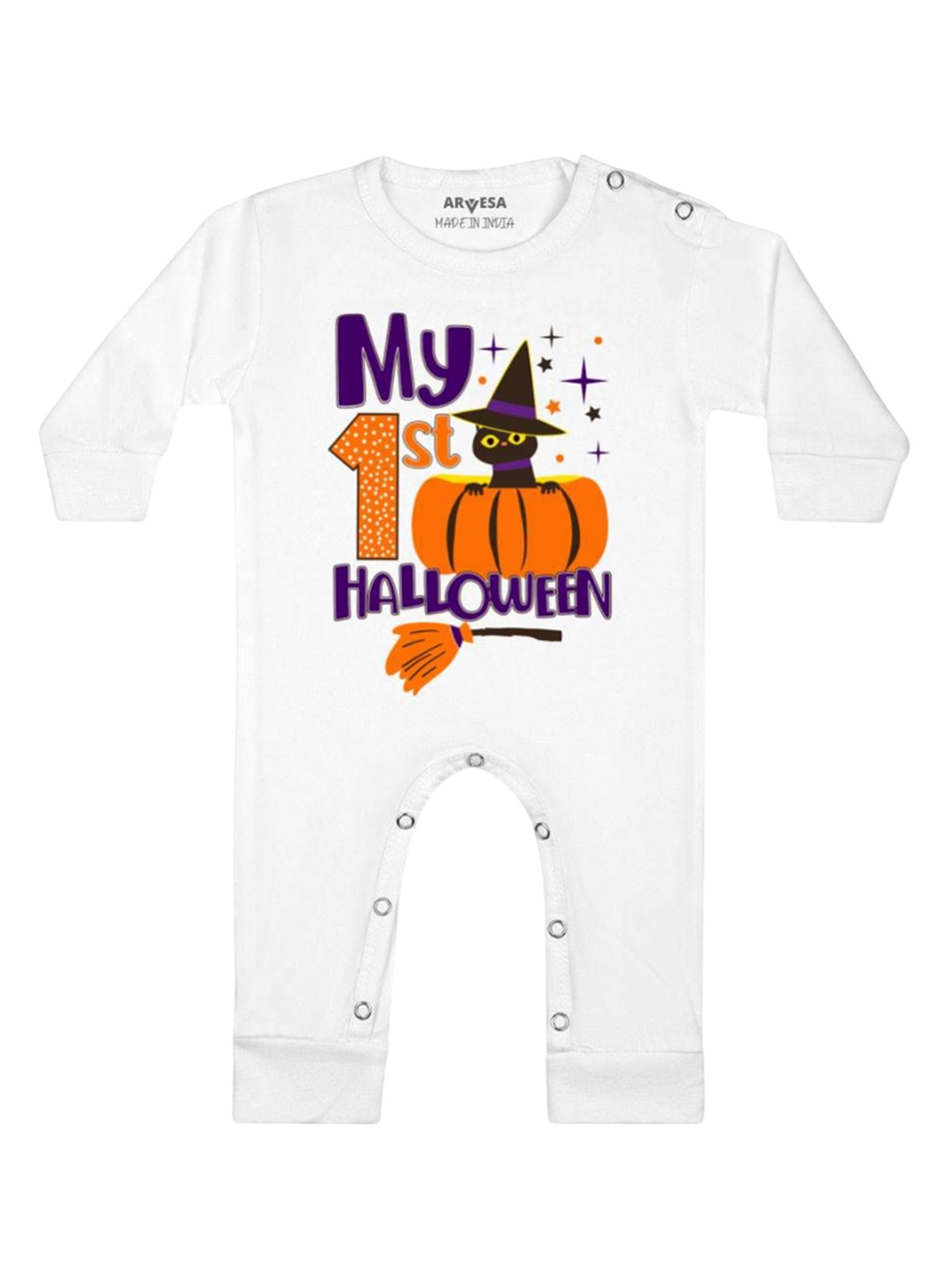 

Arvesa First Halloween Printed Baby Romper, White