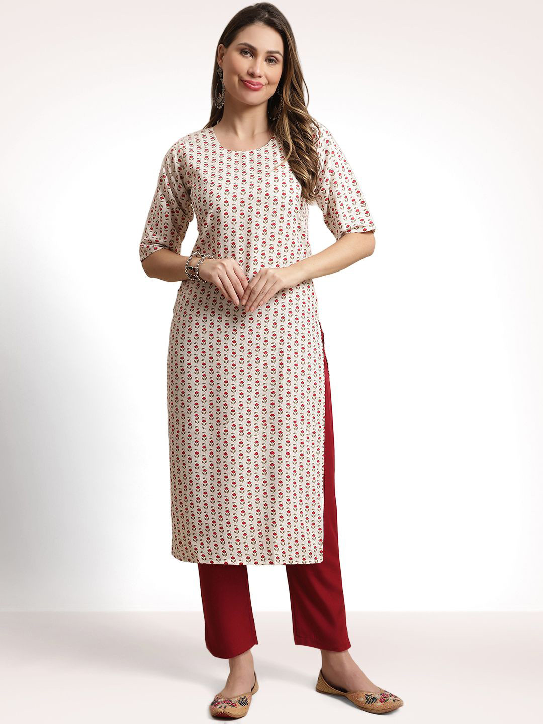 

Moda Rapido Ethnic Motifs Printed Straight Kurta with Trouser, White