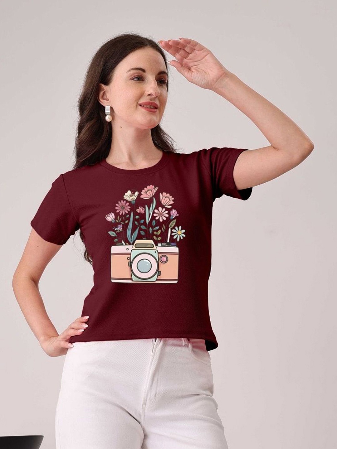 

Moda Rapido Women Printed T-shirt, Maroon