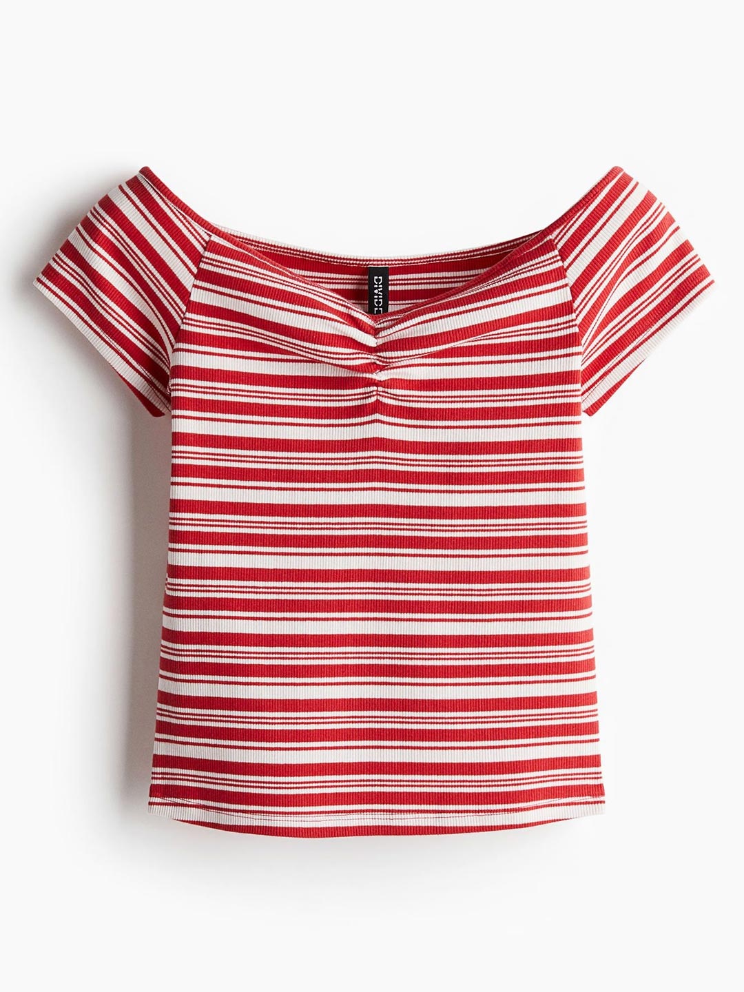 

H&M Ribbed Boat-Neck Top, Red