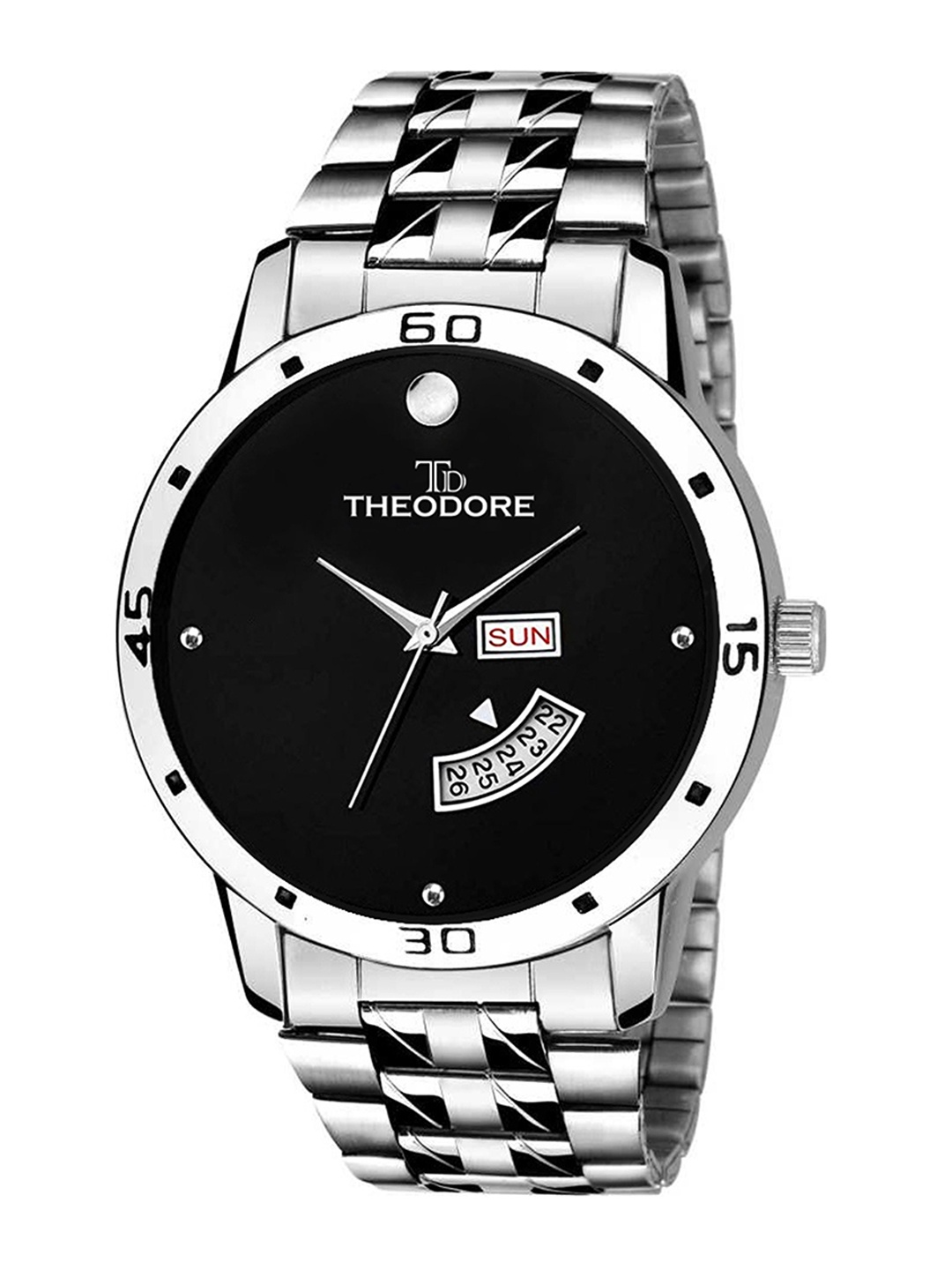 

THEODORE Men Embellished Dial & Bracelet Style Straps Analogue Watch TD16198, Black
