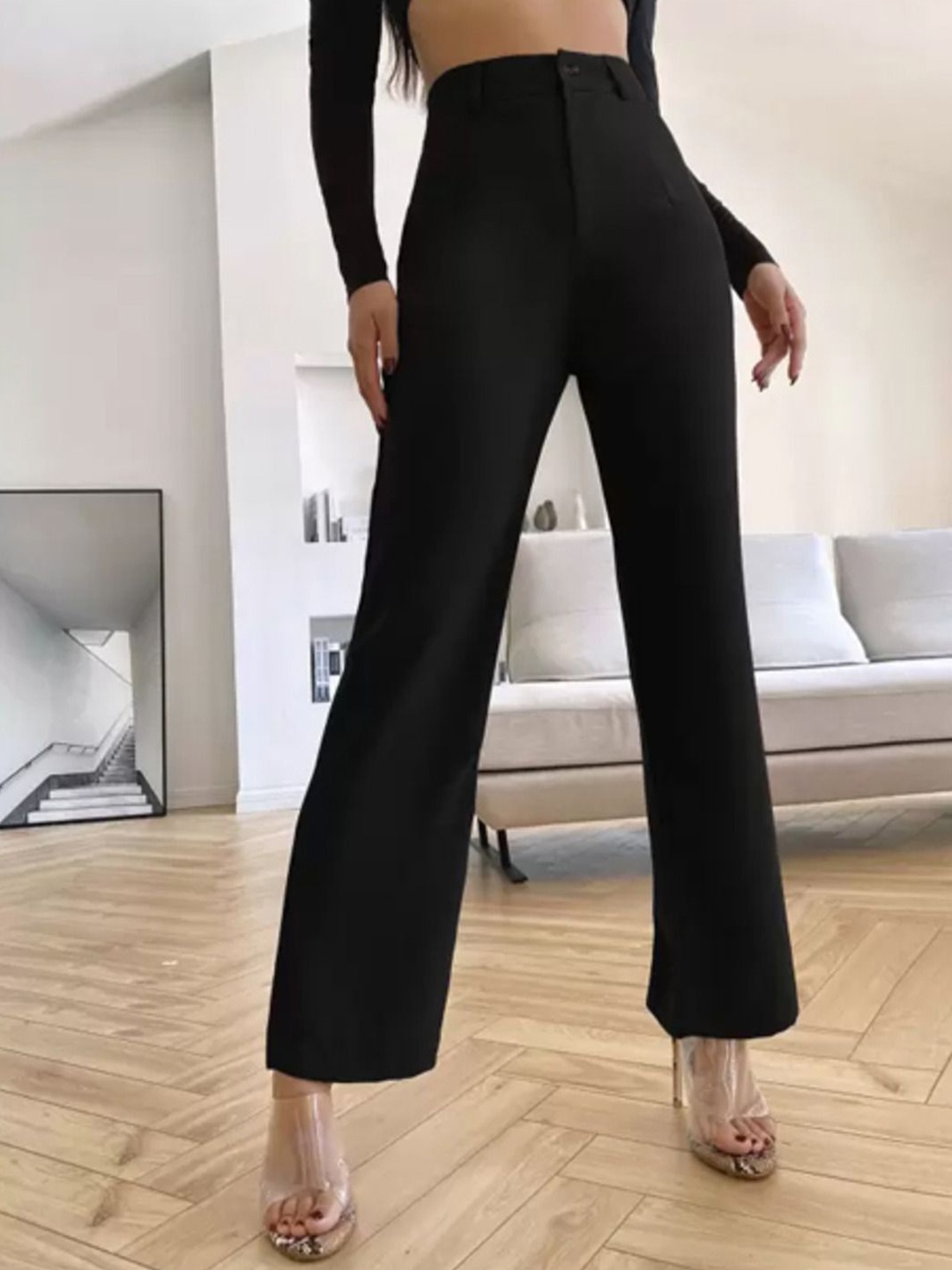 

CORSICA Women High-Rise Flared Parallel Trousers, Black