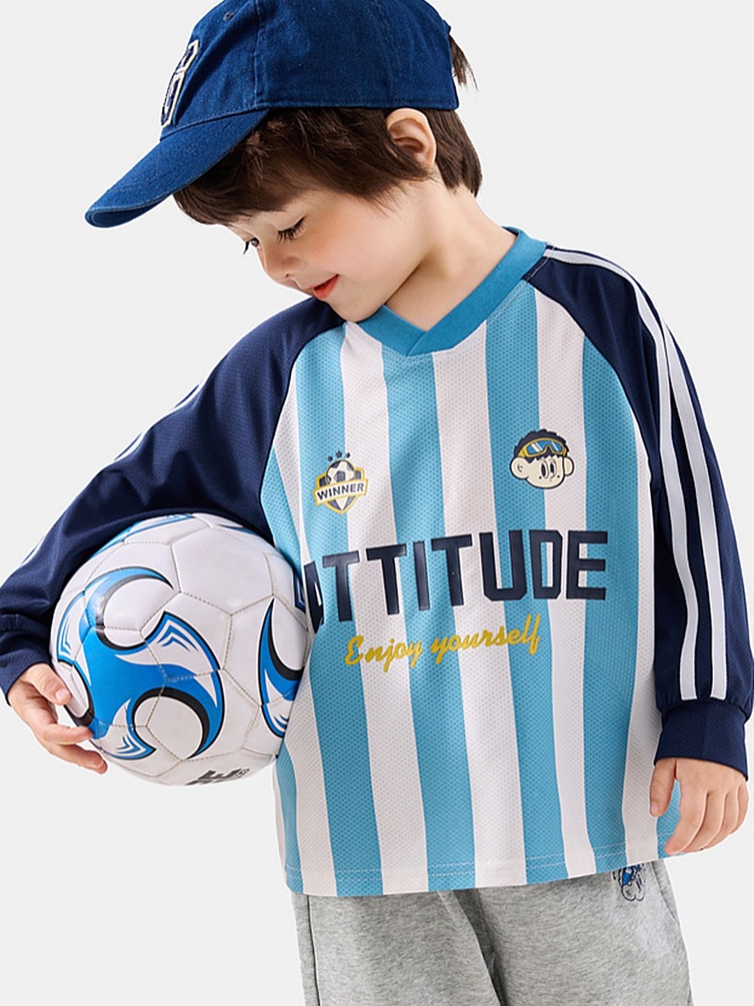 

LULU & SKY Boys Striped V-Neck T-shirt, Blue